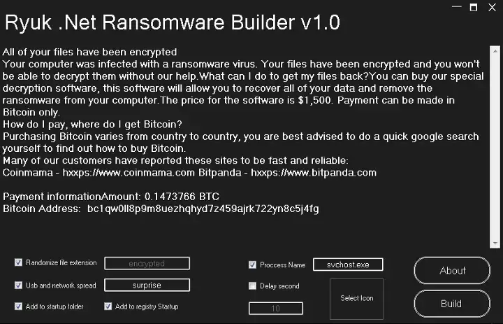 Ryuk.net Ransomware Builder