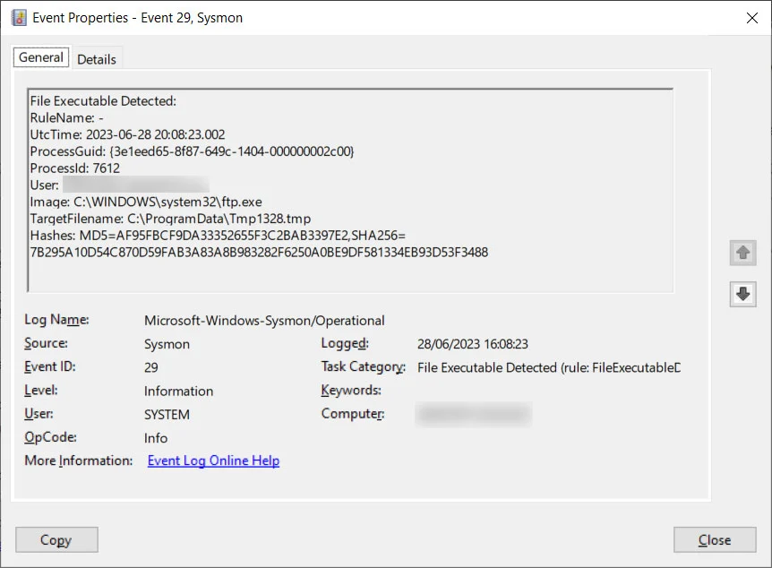 sysmon Event 29 File Executable Detected