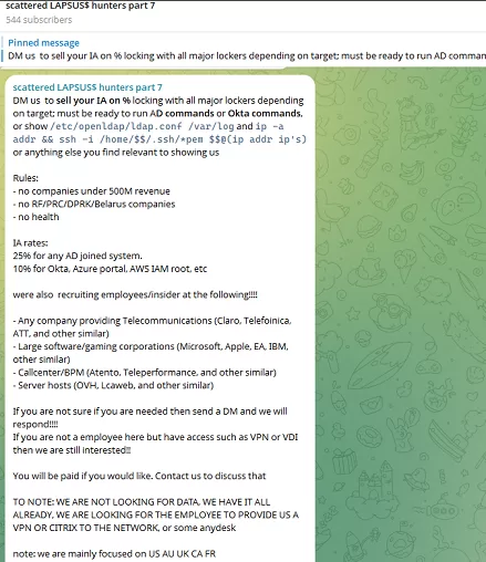درخواست در کانال تلگرامی Scattered-Lapsus-Hunters